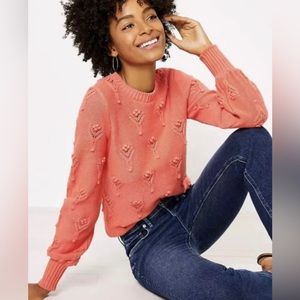 LOFT Bobble Pointelle Sweater Size M Coral